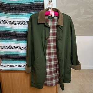 J. Crew heritage barn jacket - hunter green with brown corduroy trim, size M